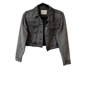Ashley Vintage Charm Cropped Black Denim‎ Jacket Women's S Trucker Western Boho